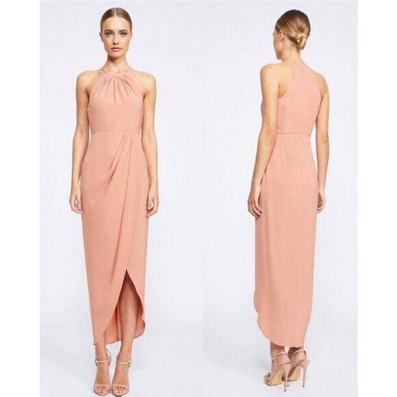 SOLD | NWT Shona Joy Draped Halter Tulip Midi Ruched High Neck Gown in Pink | 6 - Picture 8 of 8